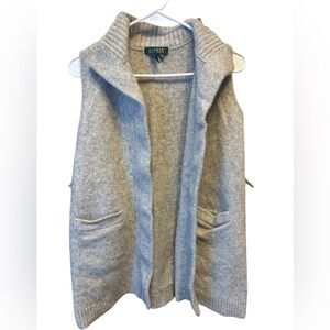 Ralph Lauren Gray Open Front Cardigan Vest PTP 18 wool and cashmere